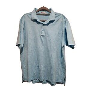 Peter Millar Mens 100% Cotton Polo Shirt Teal + White Striped Size Large
